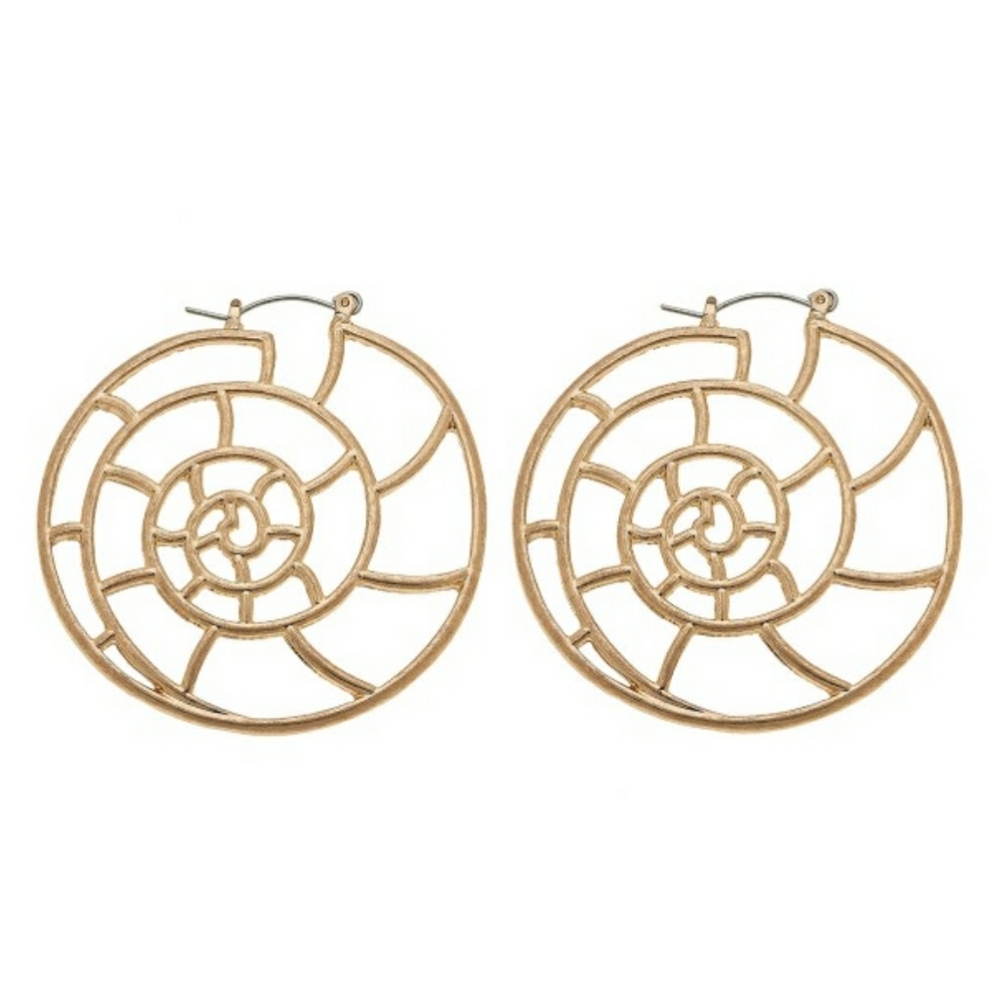 Hoop Earrings--Gold Nautilus Shell
